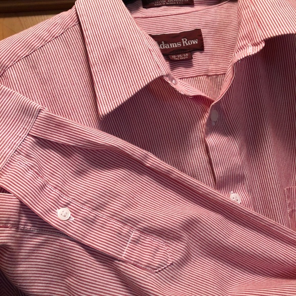 Men's Red & White Thin Striped Dress Shirt Adams Row Size 18 Neck, 35/36 Sleeve - Picture 6 of 8